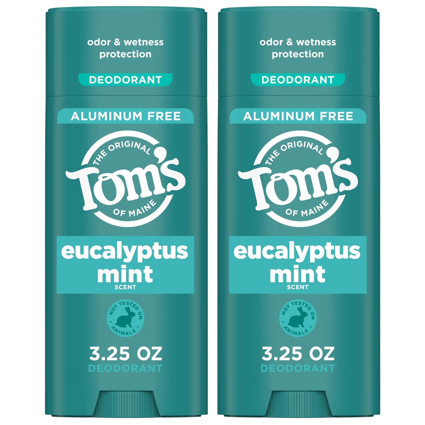 Tom's of Maine Eucalyptus Mint Aluminum-Free Natural Deodorant for Women & Men | Goes on Clear | Odor & Wetness Protection | 3.25 oz (2 Pack)