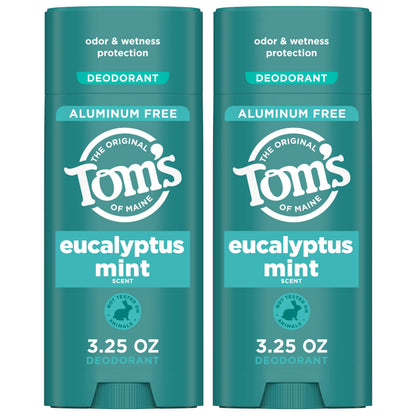 Tom's of Maine Eucalyptus Mint Aluminum-Free Natural Deodorant for Women & Men | Goes on Clear | Odor & Wetness Protection | 3.25 oz (2 Pack)