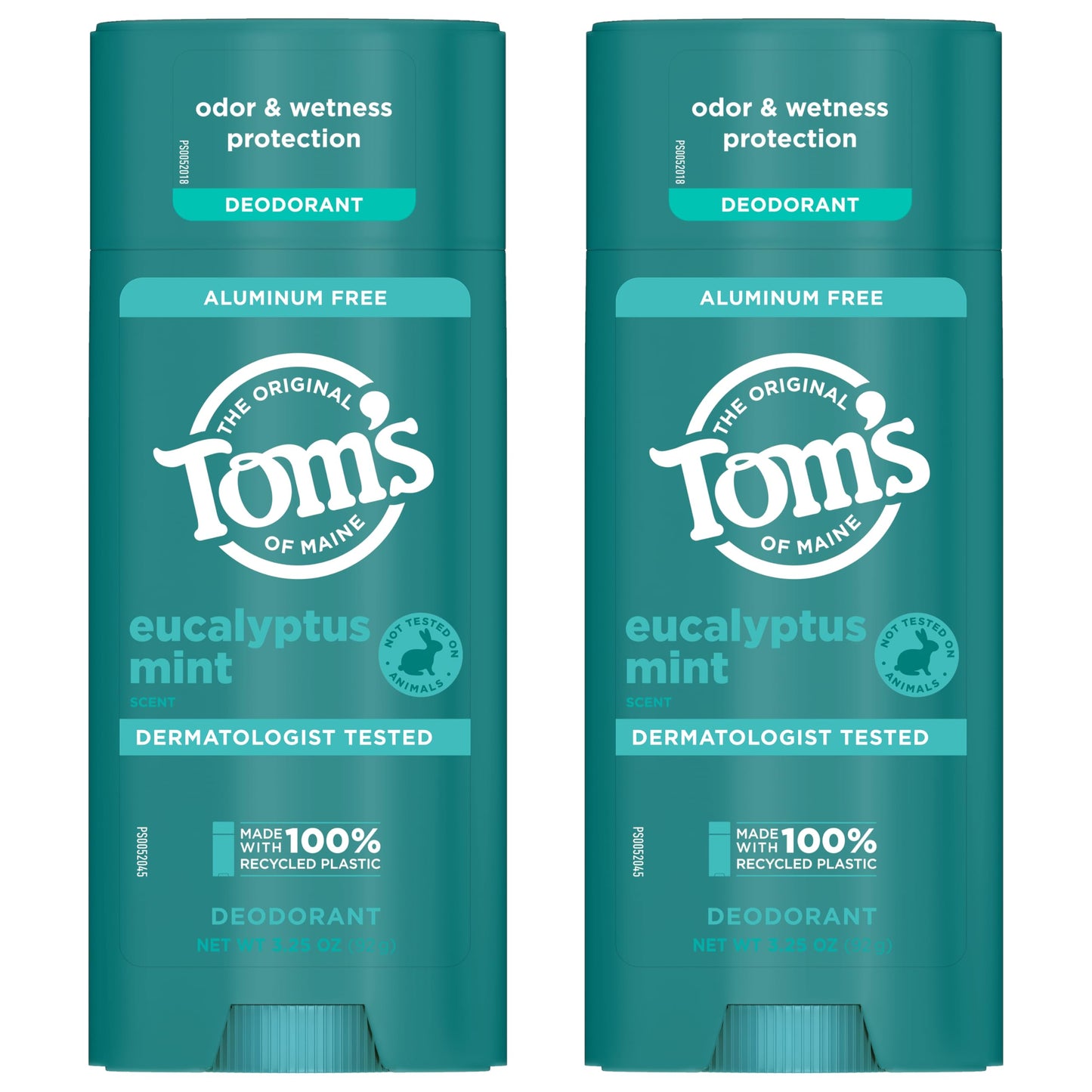 Tom's of Maine Eucalyptus Mint Aluminum-Free Natural Deodorant for Women & Men | Goes on Clear | Odor & Wetness Protection | 3.25 oz (2 Pack)