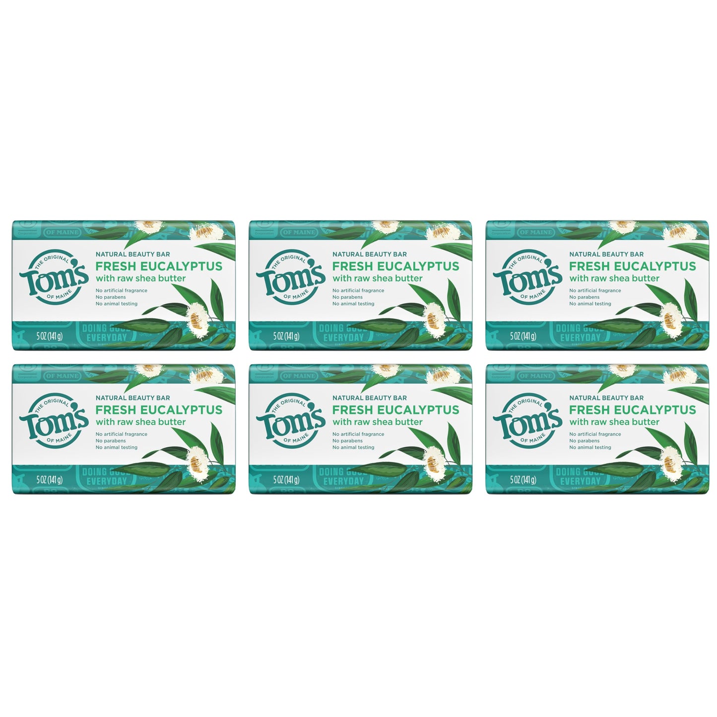 Tom's of Maine Moisturizing Natural Beauty Bar Soap - Fresh Eucalyptus, 5 oz (Pack of 6)