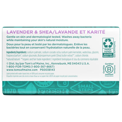 Tom's of Maine Lavender & Shea Natural Beauty Bar Soap – 6-Pack, 5 oz Bars (Packaging May Vary)