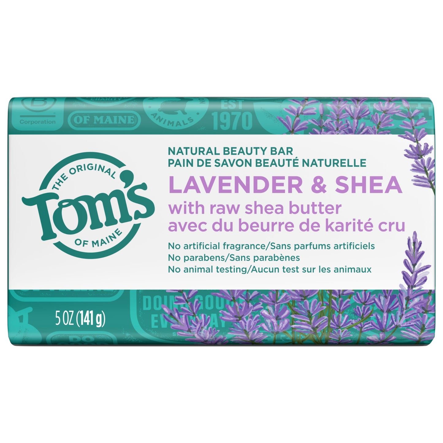 Tom's of Maine Lavender & Shea Natural Beauty Bar Soap – 6-Pack, 5 oz Bars (Packaging May Vary)
