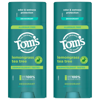 Tom's of Maine Lemongrass Tea Tree Aluminum-Free Deodorant – 2 Pack (3.25 oz)