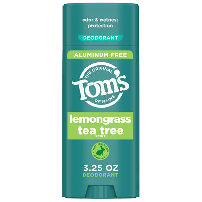 Tom's of Maine Lemongrass Tea Tree Aluminum-Free Deodorant for Women & Men | Clear Application | Odor & Wetness Protection | 3.25 oz
