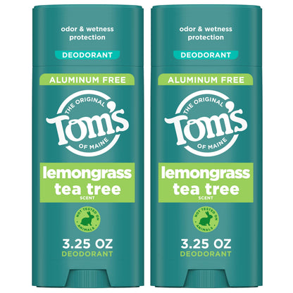 Tom's of Maine Lemongrass Tea Tree Aluminum-Free Deodorant – 2 Pack (3.25 oz)