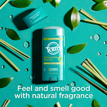 Tom's of Maine Lemongrass Tea Tree Aluminum-Free Deodorant for Women & Men | Clear Application | Odor & Wetness Protection | 3.25 oz