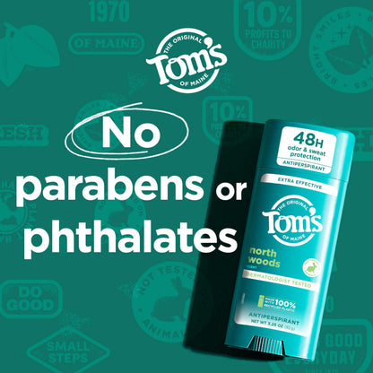 Tom's of Maine North Woods Antiperspirant Deodorant – 48H Odor & Sweat Protection, Patchouli & Lavender, 3.25 oz 2-Pack
