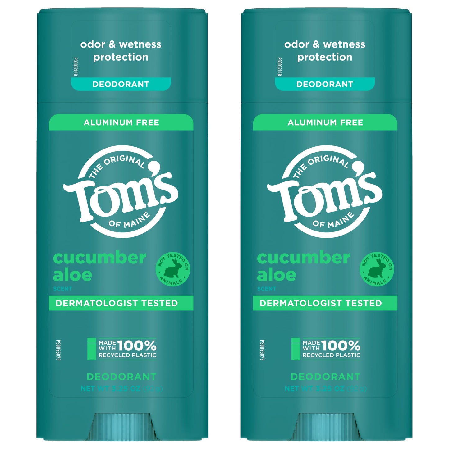 Tom's of Maine Cucumber Aloe Aluminum-Free Natural Deodorant – Goes on Clear | Odor & Wetness Protection | 3.25 oz (2 Pack)