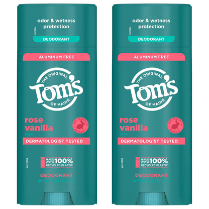 Tom’s of Maine Rose Vanilla Aluminum-Free Deodorant | Clear Application, Odor & Wetness Protection | 3.25 oz 2-Pack