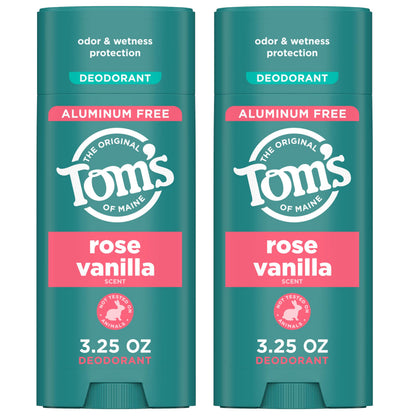 Tom’s of Maine Rose Vanilla Aluminum-Free Deodorant | Clear Application, Odor & Wetness Protection | 3.25 oz 2-Pack