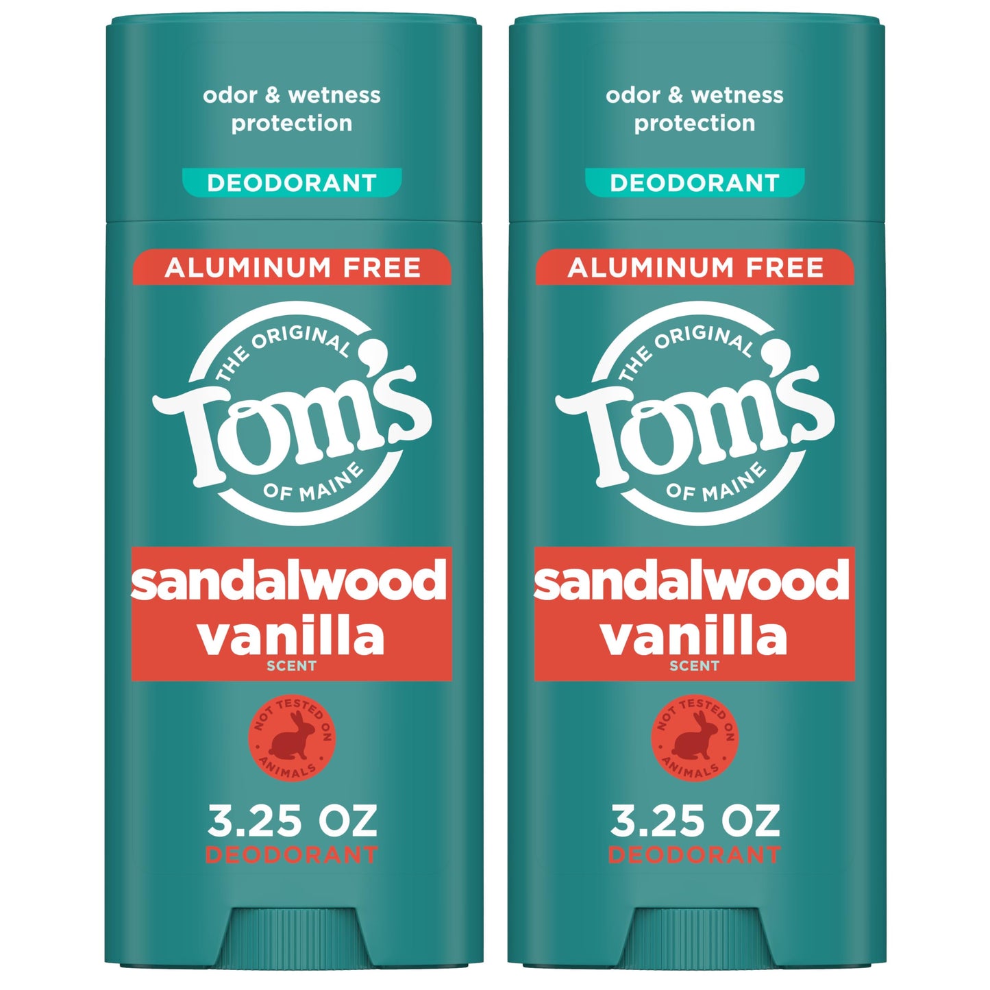Tom’s of Maine Sandalwood Vanilla Aluminum-Free Deodorant — Goes on Clear, Odor & Wetness Protection | 3.25 oz, 2-Pack