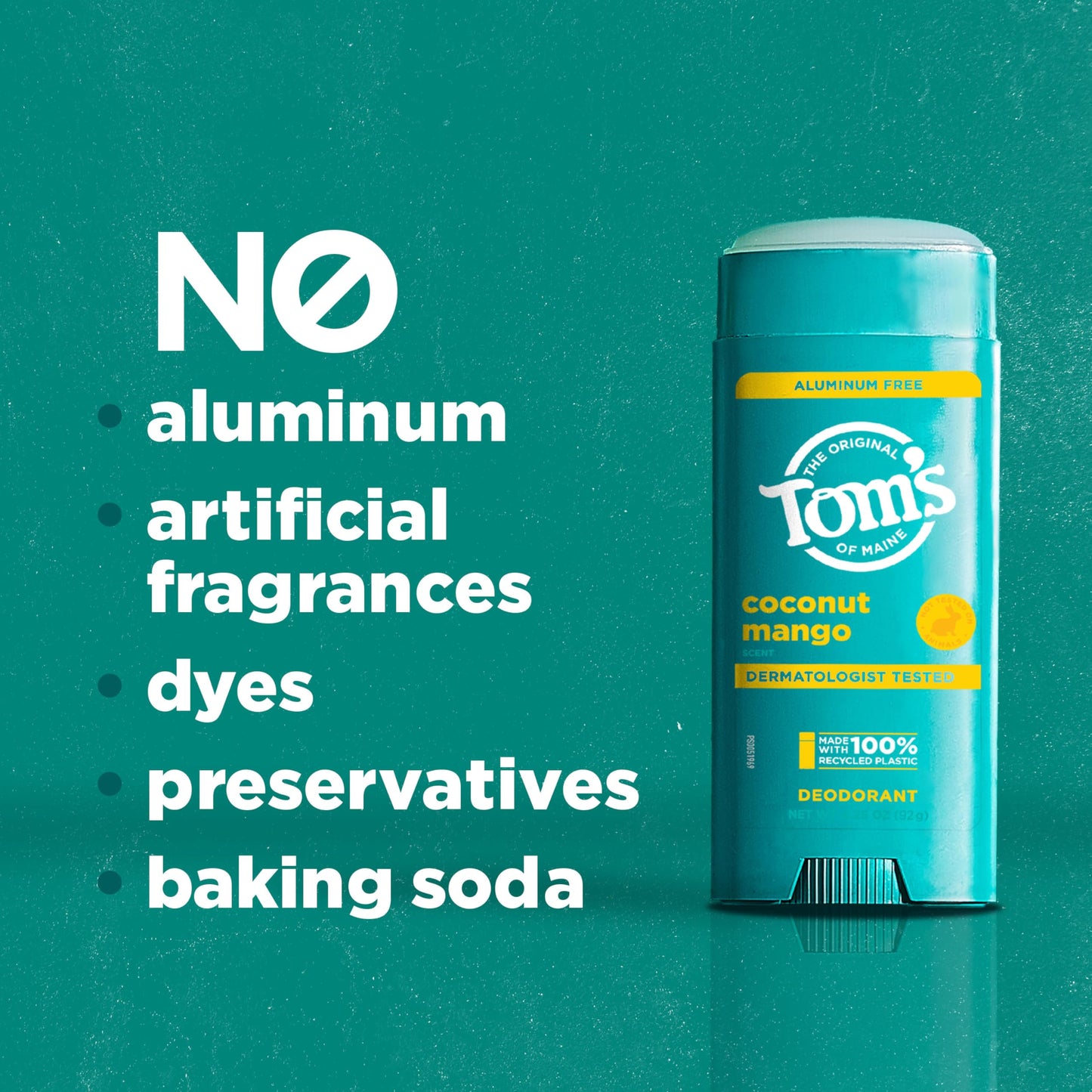 Tom's of Maine Coconut Mango Aluminum-Free Natural Deodorant | Goes On Clear | Odor & Wetness Protection | 3.25 oz