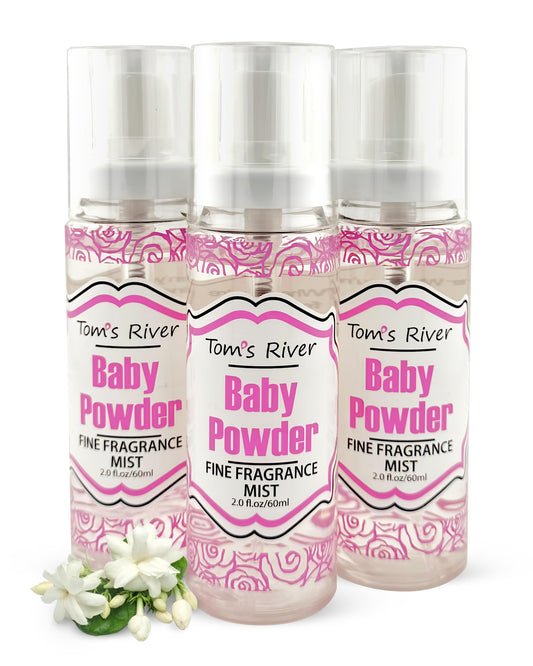 Tom's River Fine Fragrance Body & Hair Mist – Baby Powder Scented (Pack of 3) | 2 fl oz / 60 ml Each
