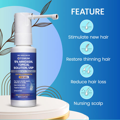 Tomum Men's 5% Minoxidil Hair Growth Spray – Extra Strength, 60ml, Made in USA