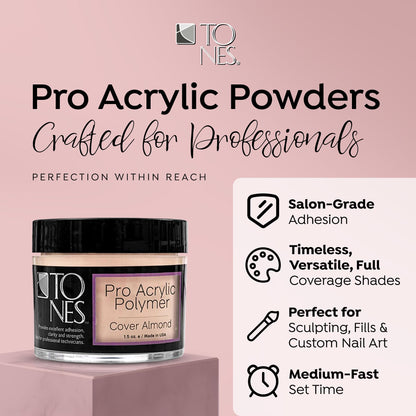 TONES Pro Acrylic Nail Powder – Cover Almond Soft Nude Beige, 8.5 oz | Salon-Quality Extensions & 3D Art