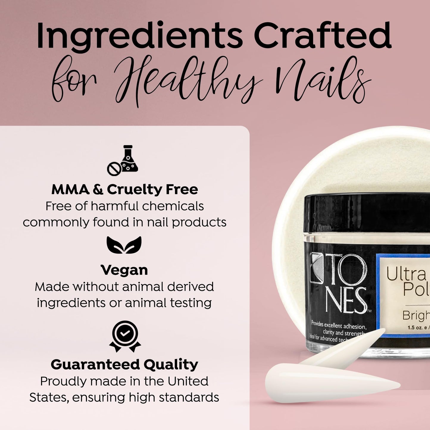 TONES Pro Acrylic Nail Powder: Sparkling White, Long-Lasting & Non-Yellowing