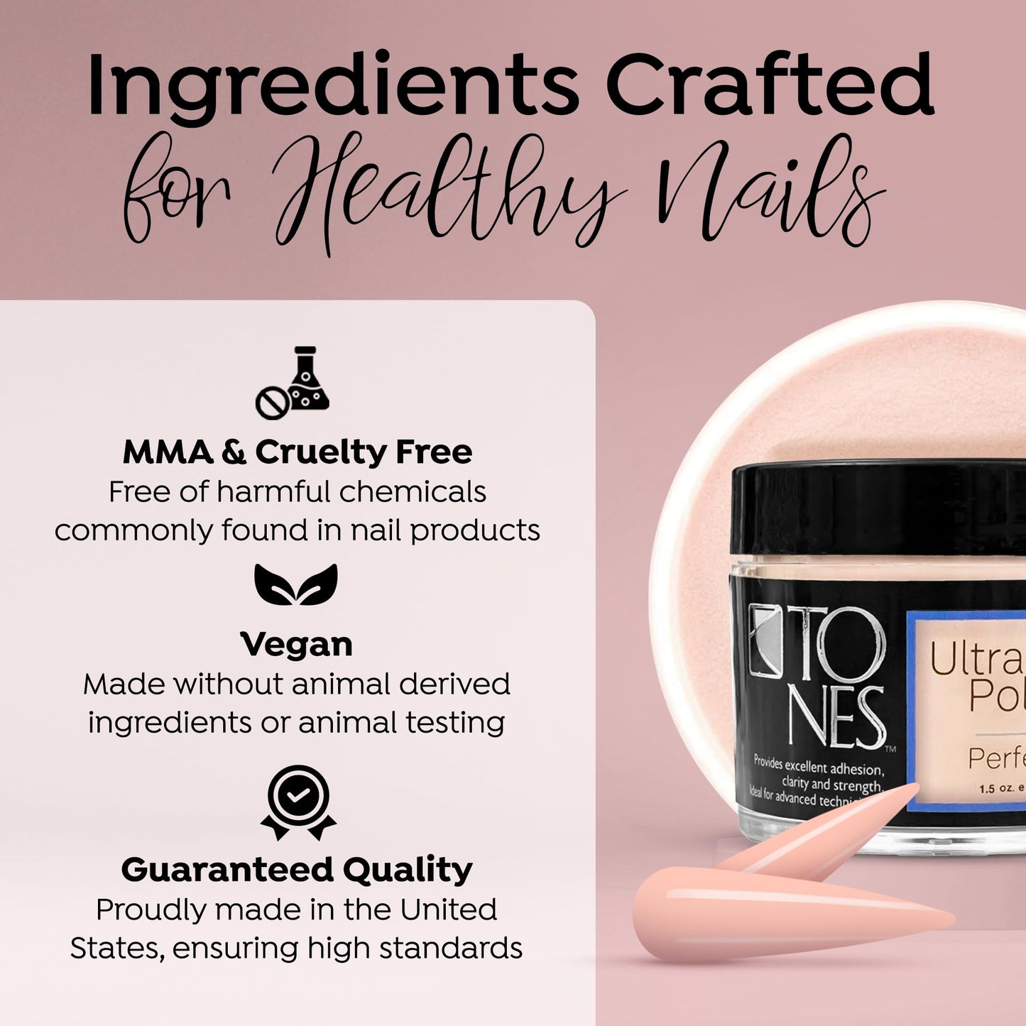 TONES Ultra Acrylic Powder - Perfect Pink (8.5 oz) | Durable Retention & Silky Texture