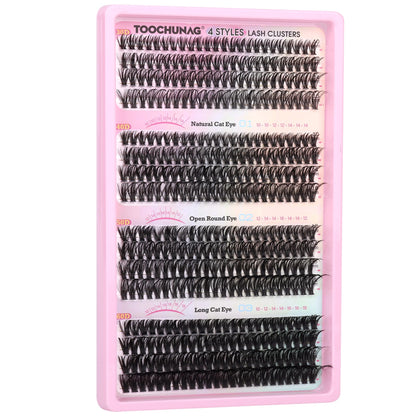 TOOCHUNAG Lash Extension Kit 384pcs — Wispy 30D/40D Clusters & Thick 50D/60D with Bond & Seal