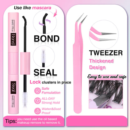 TOOCHUNAG Lash Extension Kit 384pcs — Wispy 30D/40D Clusters & Thick 50D/60D with Bond & Seal