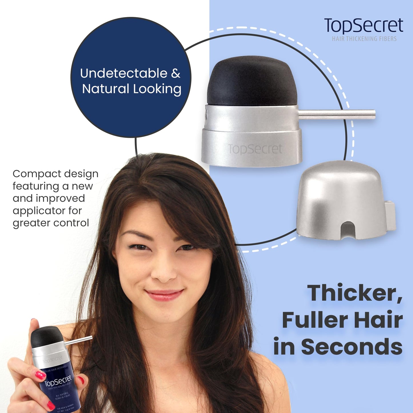 Top Secret Hair Thickening Fibers with Precision Applicator – Medium Brown, Large Jar