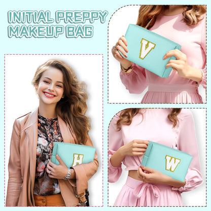 TOPEAST Preppy Patch Makeup Bag | Personalized Chenille Patch, Waterproof PU Leather