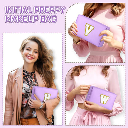 TOPEAST Personalized Initial Makeup Bag for Mom – Purple Travel Cosmetic Bag