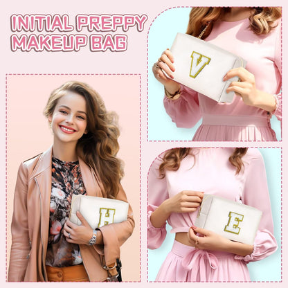 TOPEAST Personalized Preppy Makeup Bag – Pink Travel Cosmetic Bag, Gift for Women