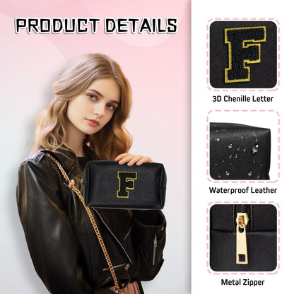 TOPEAST Initial Cosmetic Bag | Personalized PU Leather Travel Toiletry Bag (Black K)