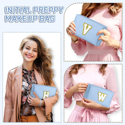 TOPEAST Preppy Travel Makeup Bag – Personalized Sky Blue Cosmetic Gift for Women