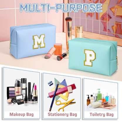 TOPEAST Cosmetic Travel Bag for Women – Sky Blue Preppy Makeup Bag, PU Leather Waterproof Toiletry Bag