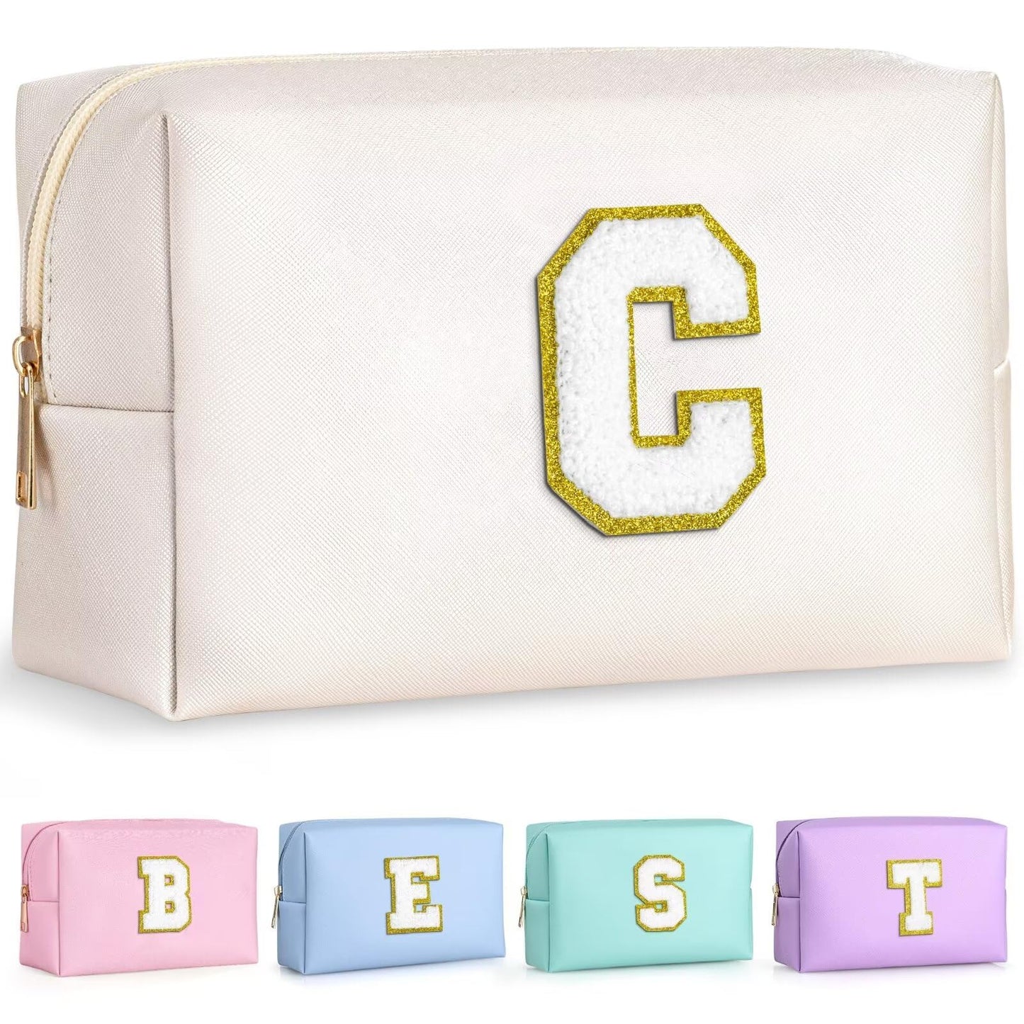 TOPEAST Personalized Preppy Makeup Bag – Pink Travel Cosmetic Bag, Gift for Women