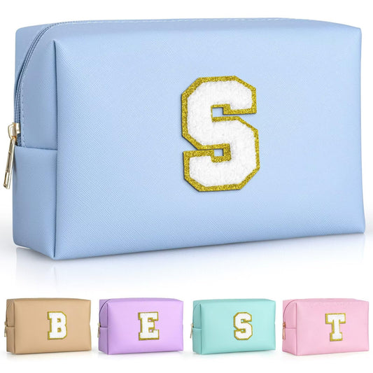 TOPEAST Sky Blue Makeup Bag – Waterproof PU Leather Cosmetic Pouch for Girls