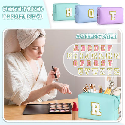 TOPEAST Preppy Patch Makeup Bag | Personalized Chenille Patch, Waterproof PU Leather