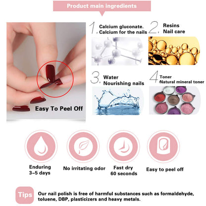 Tophany Non-Toxic Water-Based Nail Polish Set — Peelable & Fast-Drying (6 Bottles)