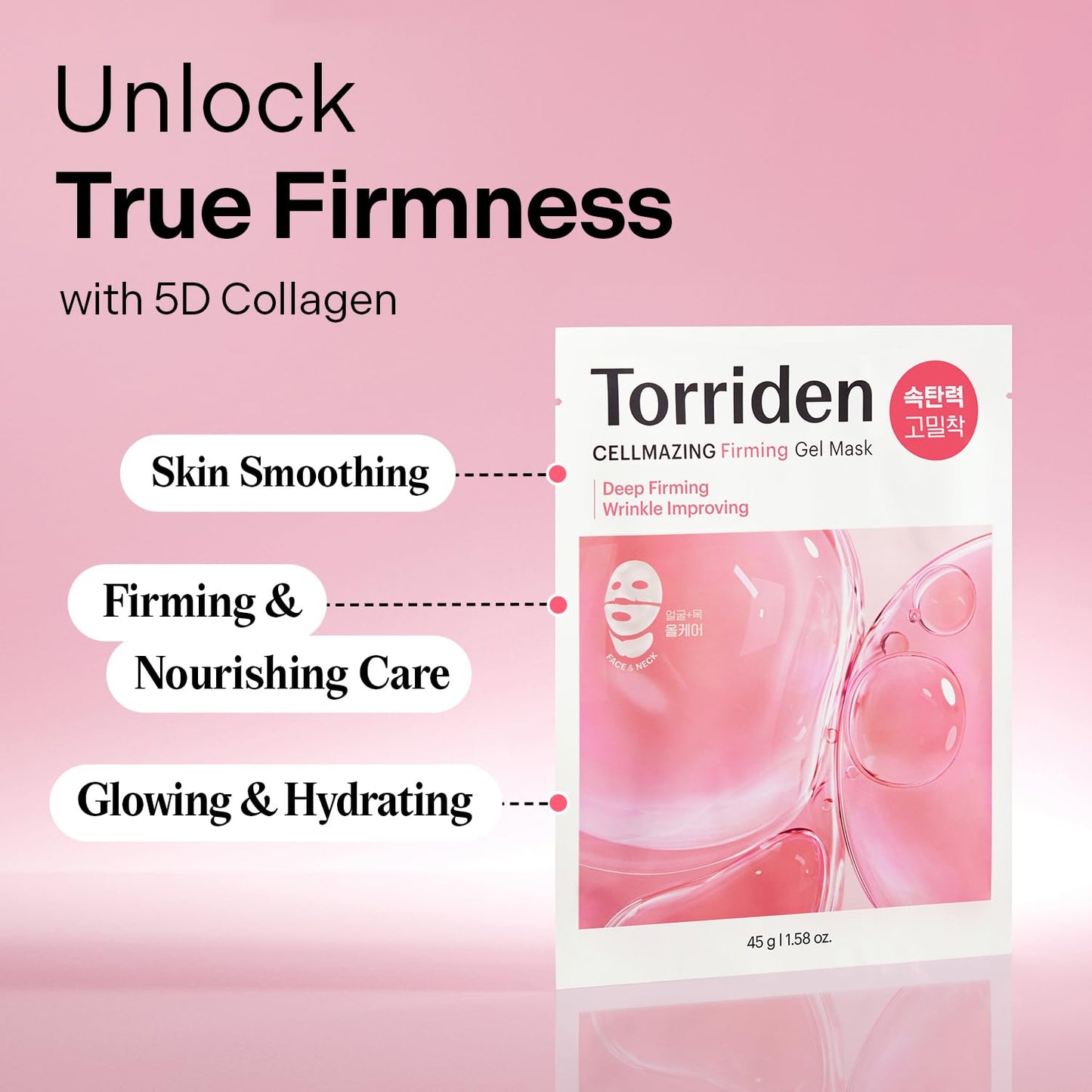 Torriden CELLMAZING Collagen Firming Gel Sheet Mask – Face & Neck (4 Pack) | 5D Collagen Complex