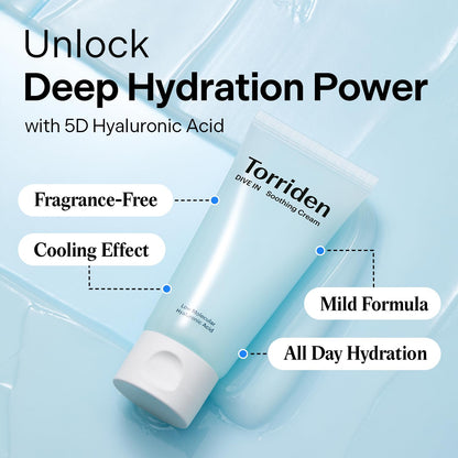 Torriden DIVE IN Hyaluronic Acid Soothing Cream Tube 100ml | Hydrating Moisturizer for Sensitive & Dry Skin