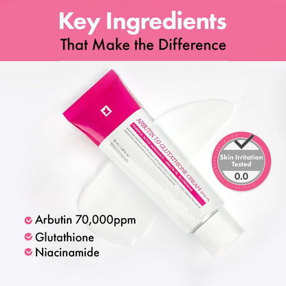 TOSOWOONG Arbutin 7% Glutathione Cream – 70,000ppm Arbutin, 5,001ppm Glutathione, Niacinamide, 50ml