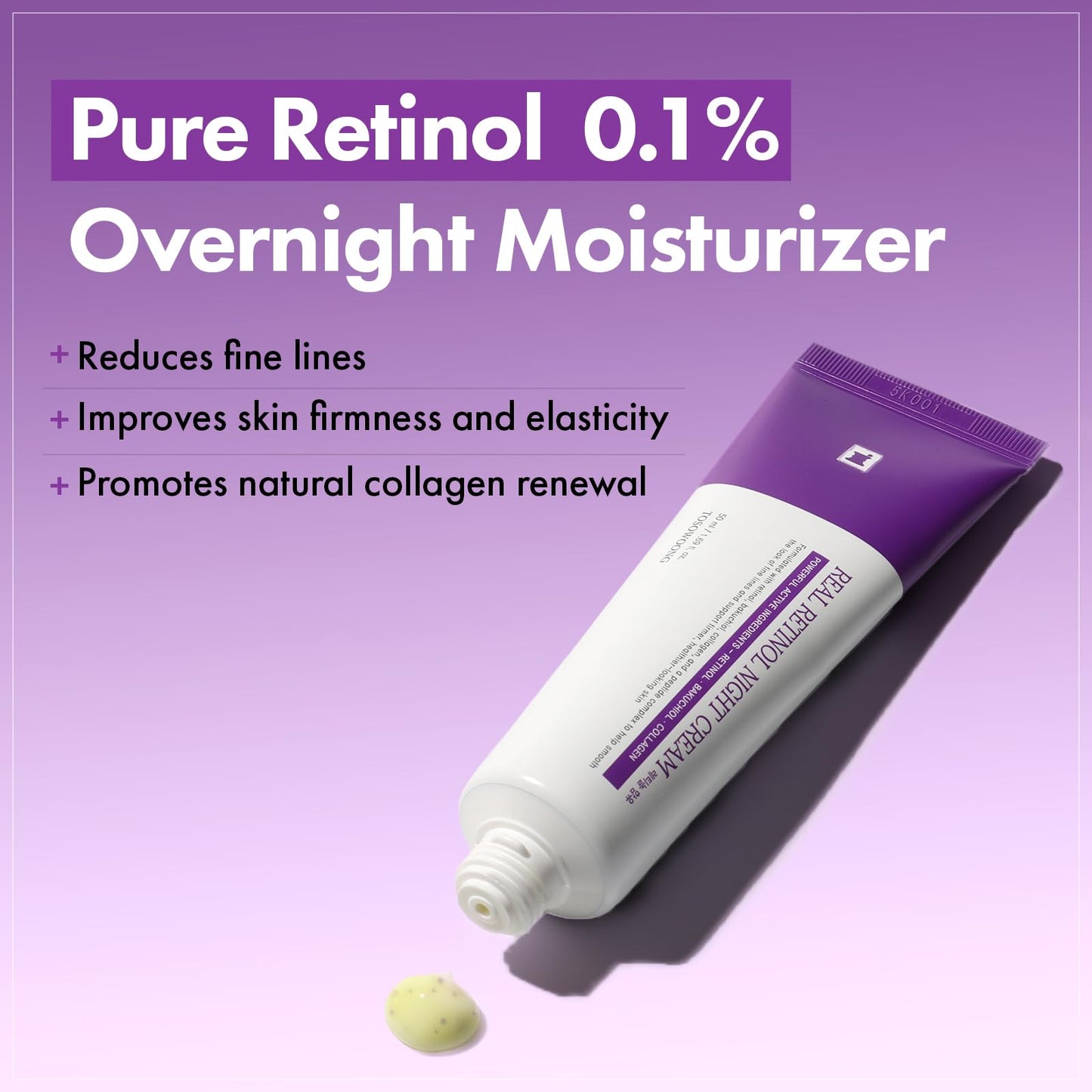 TOSOWOONG Real Retinol 0.1% Night Cream – Firmness, Wrinkles & Pore Minimizer, 50ml