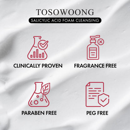 TOSOWOONG Salicylic Acid Foam Cleanser – Deep Pore Cleansing for Oily Skin, 18,000ppm SA, 100ml