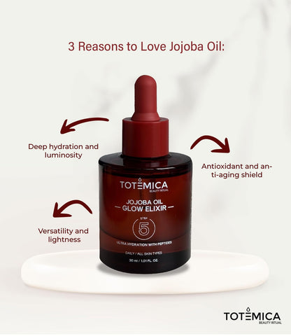 TOTEMICA Organic Jojoba Oil Glow Elixir – Hydrating Face Oil with Peptides | Vegan, Non-Comedogenic for Face, Body & Hair (1.01 Fl Oz)