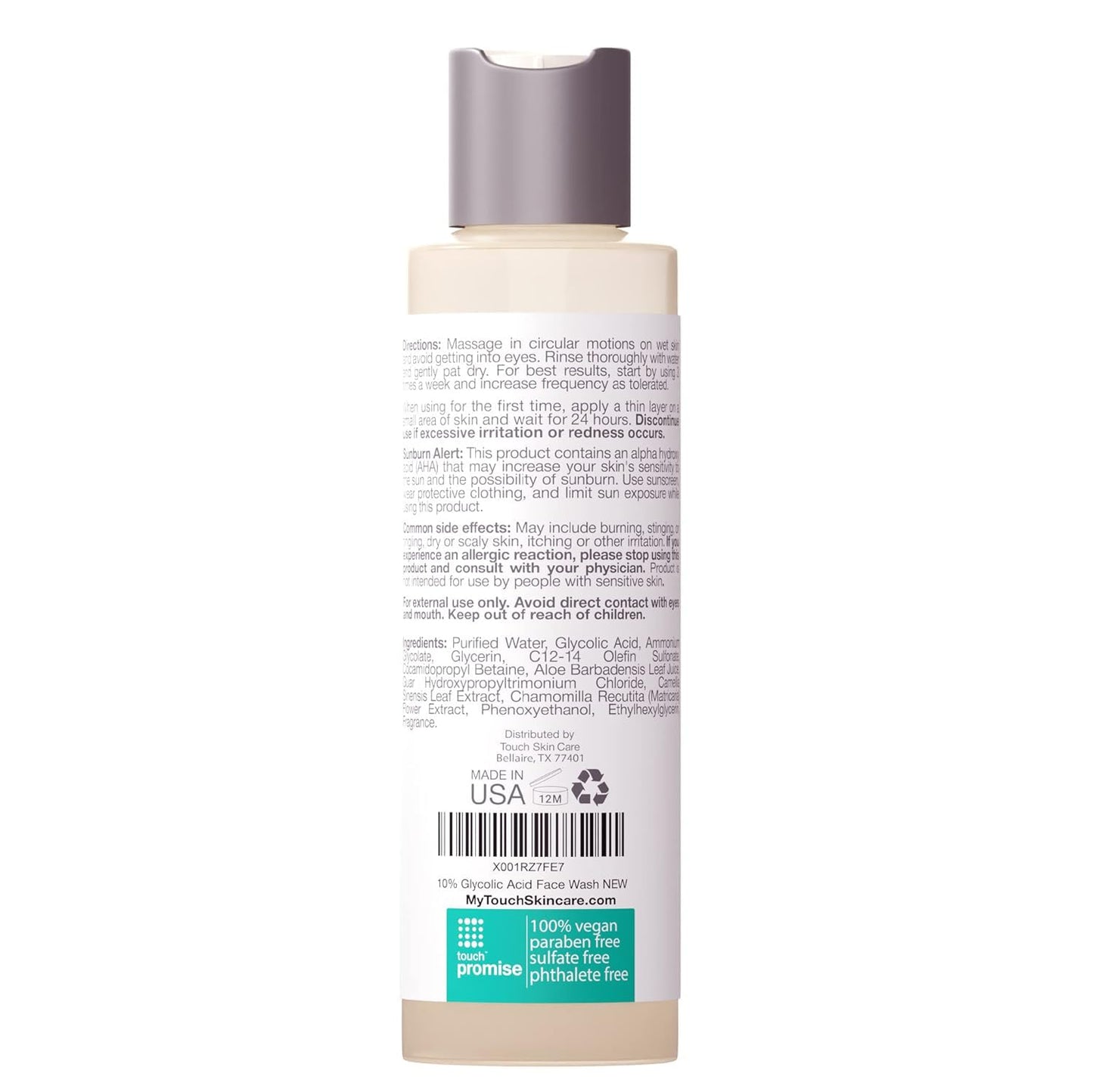 TOUCH 10% Glycolic Acid Face Wash – Exfoliating Foaming Cleanser, 6 oz