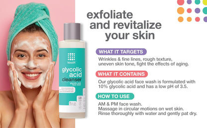 TOUCH 10% Glycolic Acid Face Wash – Exfoliating Foaming Cleanser, 6 oz