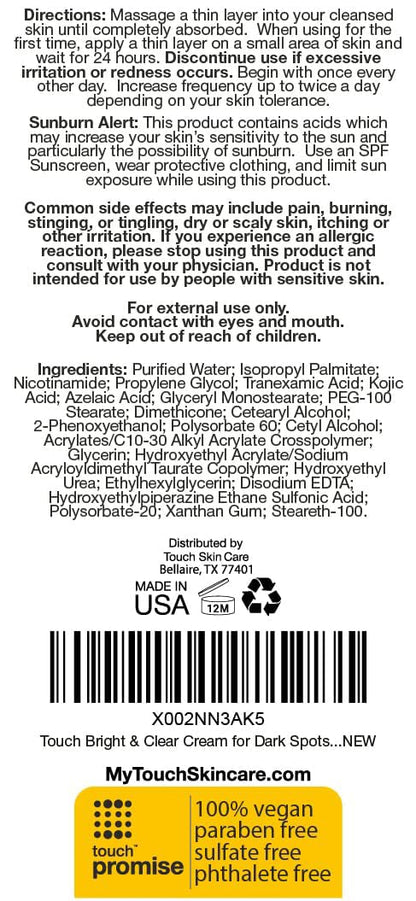 TOUCH Radiance Cream with Niacinamide & Tranexamic Acid – Brighten Uneven Skin Tone (2 oz)