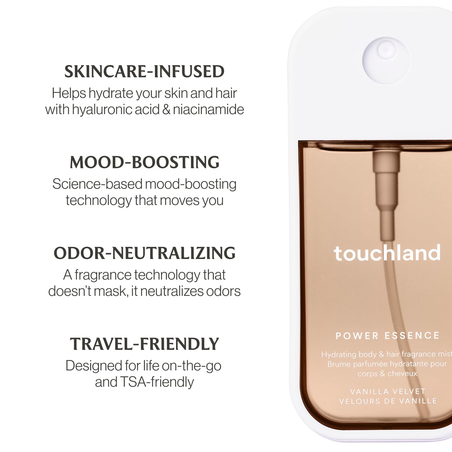 Touchland Vanilla Velvet Hydrating Body & Hair Fragrance Mist – 2 oz Travel Size