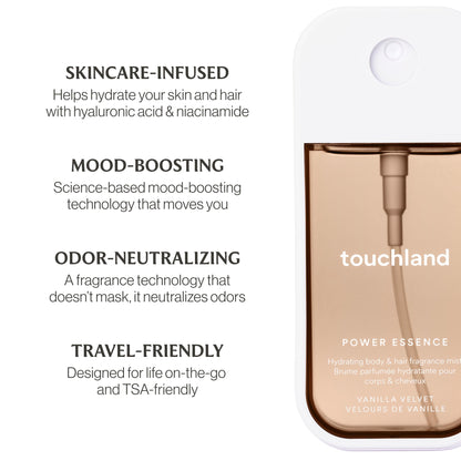 Touchland Vanilla Velvet Hydrating Body & Hair Fragrance Mist – 2 oz Travel Size