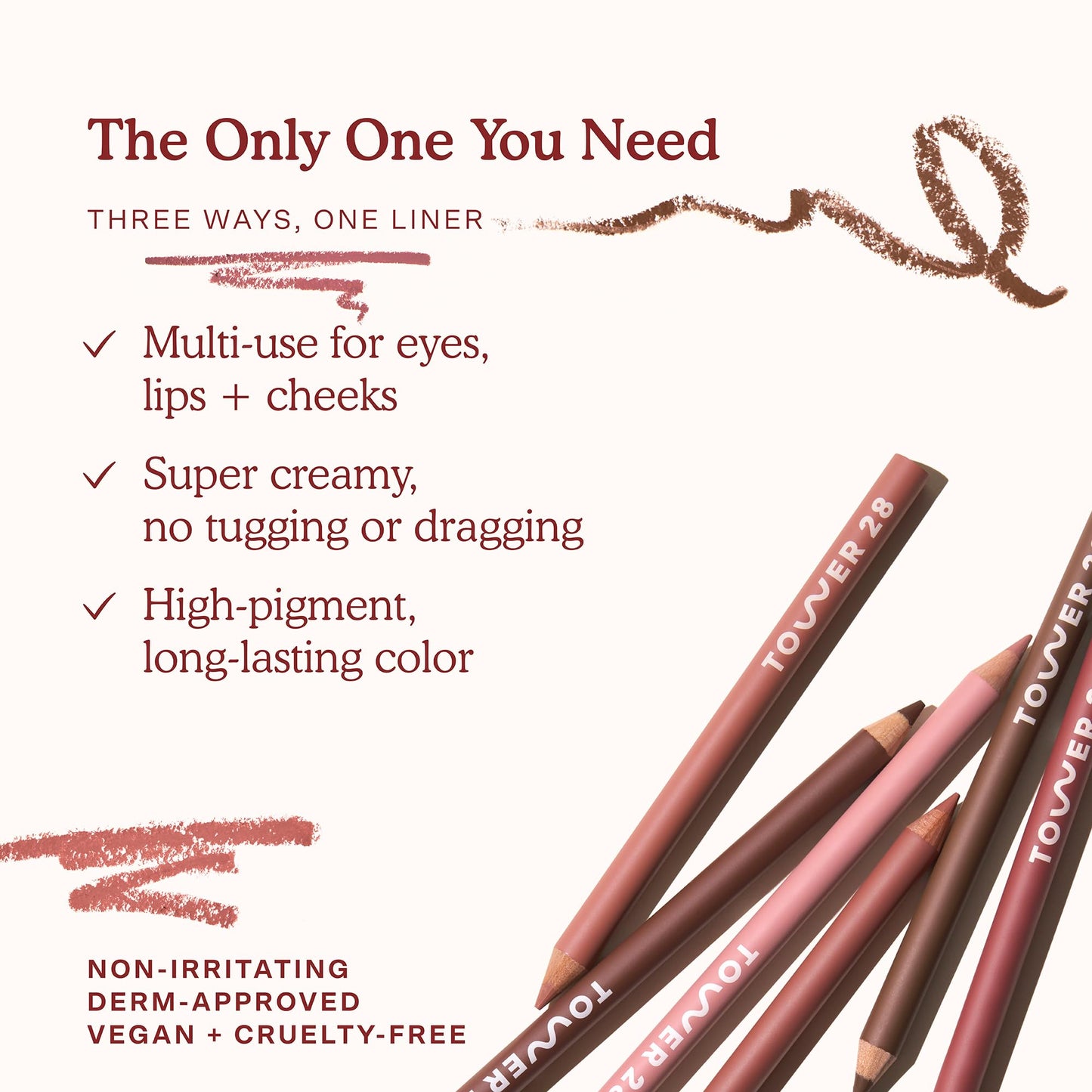 Tower 28 OneLiner: Multi-Use Lip Liner & Eyeliner for Sensitive Skin — Taupey Brown