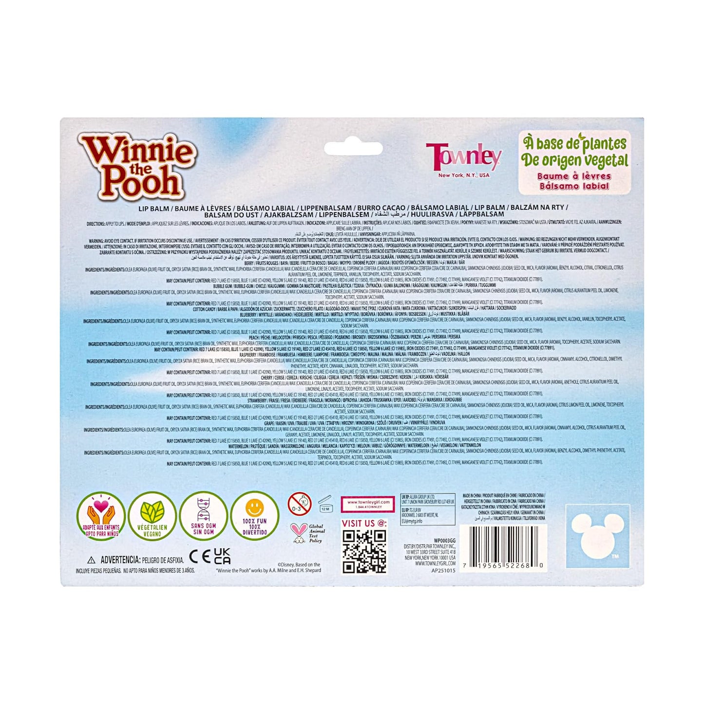 Townley Girl Winnie the Pooh 10-Piece Plant-Based Lip Balm Set – Kid-Friendly Gift