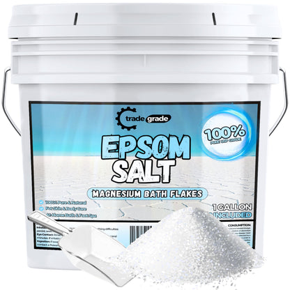 Trade Grade Epsom Salt – Pure Magnesium Sulfate for Soaking & Relaxation (1 Gallon Bucket with Scoop)