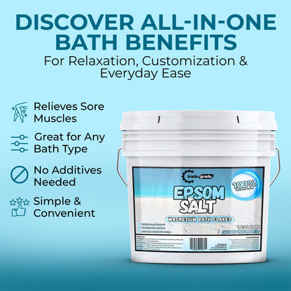 Trade Grade Epsom Salt – Pure Magnesium Sulfate for Soaking & Relaxation (1 Gallon Bucket with Scoop)