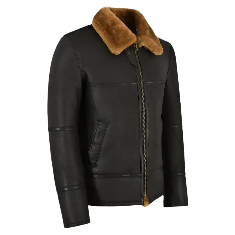 Men's Traditional Black Shearling Jacket